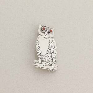 Sterling Silver Owl Pin Brooch with Red Coral Eyes 2" x 1"